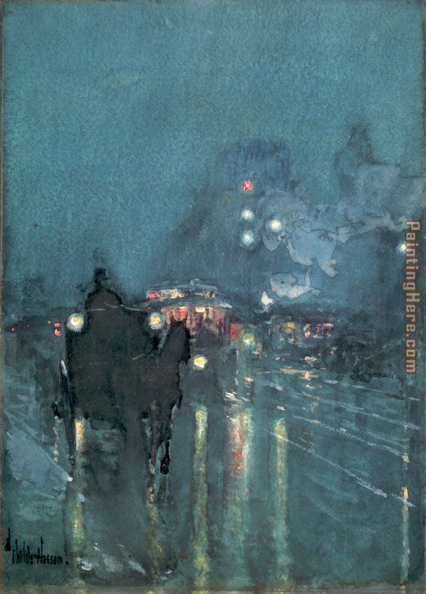 Nocturne Railway Crossing Chicago painting - childe hassam Nocturne Railway Crossing Chicago art painting
